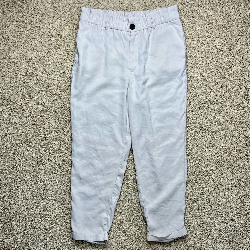 ZARA Tapered Cuffed Trouser Pants High Rise Elastic Waist Cream Ivory Size XL - Picture 2 of 10